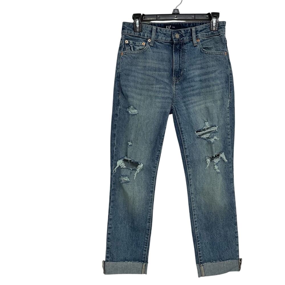 Gap Boyfriend Distressed Ankle Length Jeans Womens 2 High Rise Rolled Hem